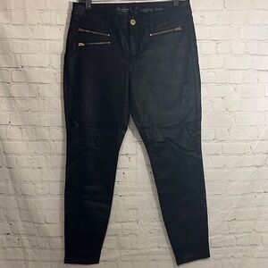 The Limited Black Shiny Legging Jeans with Gold Zipper Accents New